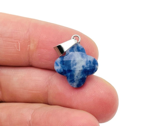 Sodalite Four-Leaf Clover Crystal Pendants - Gemstone Charm For Necklace & Earring Making - DIY Jewelry Making Supplies - NC1409
