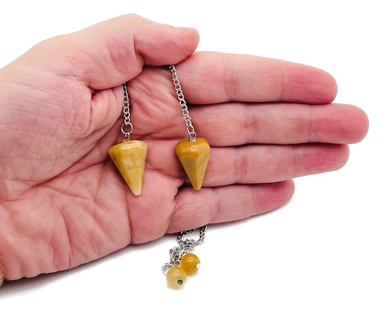 Yellow Jade Healing Crystal Pendulum – Gemstone Divination Pendulum with Stainless Steel Chain - PE1014