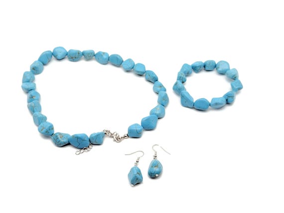 Turquoise Jewelry Set – Natural Stone Necklace, Bracelet & Earrings for Protection Style - Crystal Gifts - NC1940
