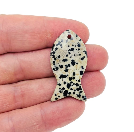 Dalmatian Jasper Fish Carving Gemstone Pendants - Pisces Zodiac Hole Crystal Fish - Reiki Healing Bulk Polished - Gift for Swimmer - NC1482