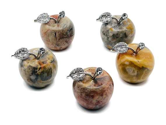 Crazy Lace Agate Apple Crystal - Crystal Carving - Home Living - Cute Gift - 30x25mm - AP1008