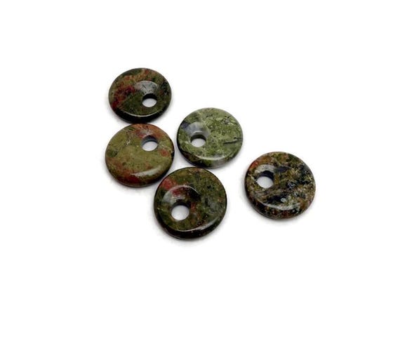 Unakite Crystal Donut Pendant - Pi Stone Necklace Charm - 20mm - DO1079
