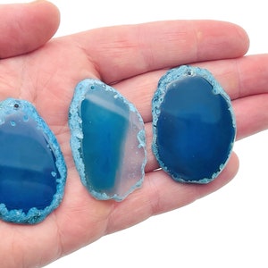 Blue Agate Slice Drilled - Blue Agate Slice Hole Geode Crystal - Natural Agate Slice - Jewelry Making - NC1328