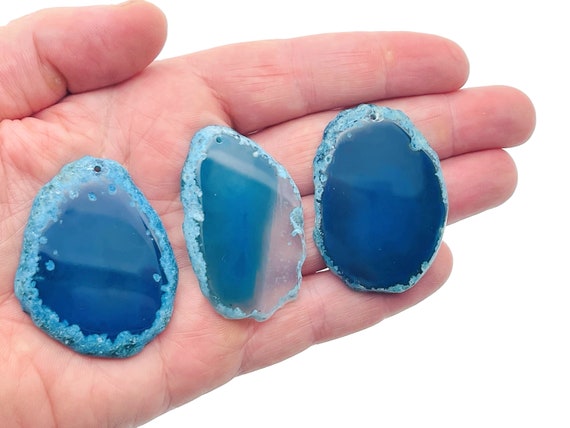 Blue Agate Slice Drilled - Blue Agate Slice Hole Geode Crystal - Natural Agate Slice - Jewelry Making - NC1328