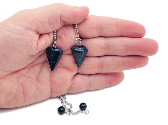 Blue Goldstone Healing Crystal Pendulum Collection – Gemstone Divination Pendulum with Stainless Steel Chain - PE1008
