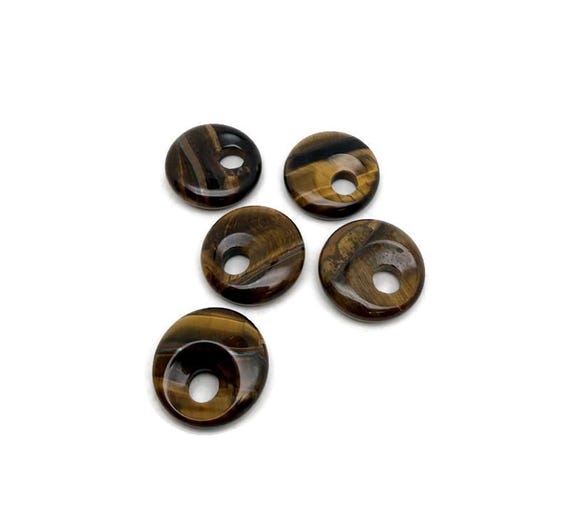 Tiger Eye Crystal Donut Pendant - Pi Stone Necklace Charm - 20mm - DO1082