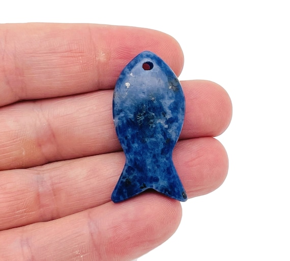Sodalite Fish Carving Gemstone Pendants - Pisces Zodiac Hole Crystal Fish - Reiki Healing Bulk Polished - Gift for Swimmer - NC1485