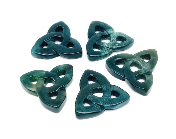 Moss Agate Celtic Knot Carved Stone - Trinity Crystals Gemstone - Making Jewelry - Healing Crystals - CK1008