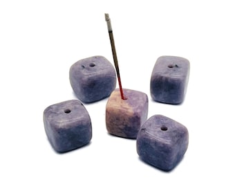 Lepidolite Crystal Incense Holder - Crystal Stone Incense Stick Holder - Polished Cube Incense Holder - Healing Stone - IN1011