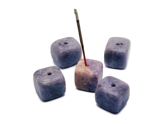 Lepidolite Crystal Incense Holder - Crystal Stone Incense Stick Holder - Polished Cube Incense Holder - Healing Stone - IN1011