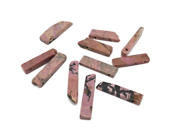 Rhodonite Drilled Tumbled Stones - Rectangle Hole Tumbled Stone - Making Jewelry Cytsals - Bulk Stones - NC1796