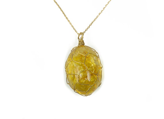 Citrine Quartz Pendant - Brass Wire Wrapped Pendant - Crystals Healing - Gift - No Chain - NC1023