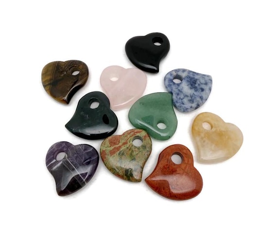 Natural Gemstone Heart Pendant – Crystal Heart Charm for Necklace Making - HTMIX