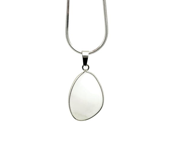 White Jade Silver Gemstone Pendant - Dainty Crystal Pendant - Birthstone Charm - Jewelry DIY Charms - Gift Charm - NC1887