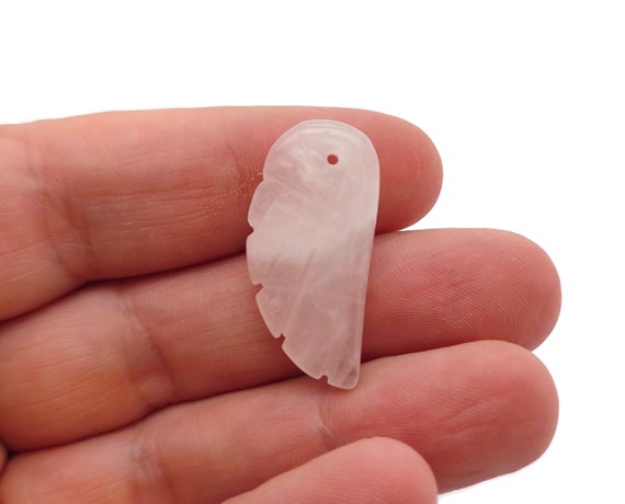 Rose Quartz Crystal Angel Wing Hole Pendant - Carved Angel Wing - Crystal Jewelry - Angel Wing Charms - NC1349