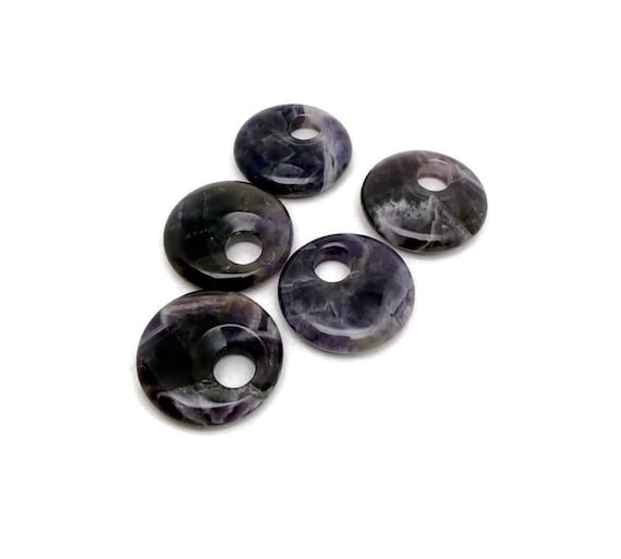 Amethyst Polished Gemstone Donut Pendant – Healing Crystal Necklace Component - 30mm - DO1110