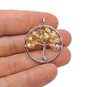 Citrine Tree Of Life Gemstone Pendants - Bulk Wholesale Crystals - Handmade Crystal Tree Jewelry - Healing Pendants - NC1702