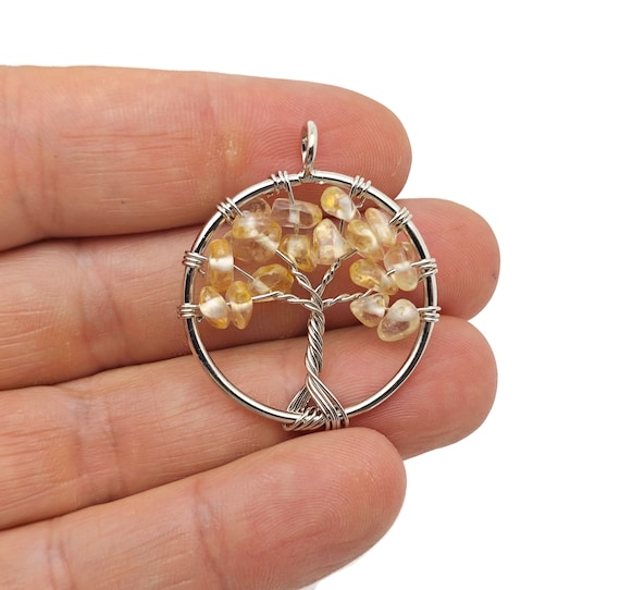 Citrine Tree Of Life Gemstone Pendants - Bulk Wholesale Crystals - Handmade Crystal Tree Jewelry - Healing Pendants - NC1702