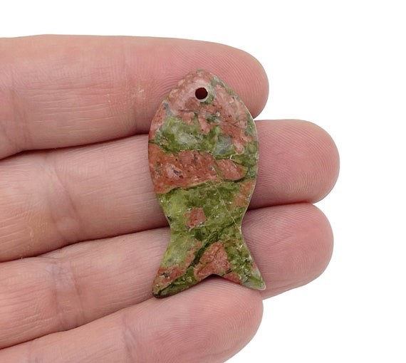 Unakite Fish Carving Gemstone Pendants - Pisces Zodiac Hole Crystal Fish - Reiki Healing Bulk Polished - Gift for Swimmer - NC1488