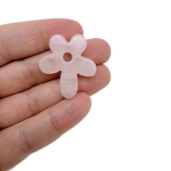 Rose Quartz Flower Gemstone Pendant - Carved Crystal Flower Charm - NC1905