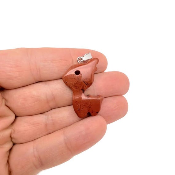 Red Jasper Crystal Deer Pendant - Carved Gemstone Deer Necklace Gift - NC2012