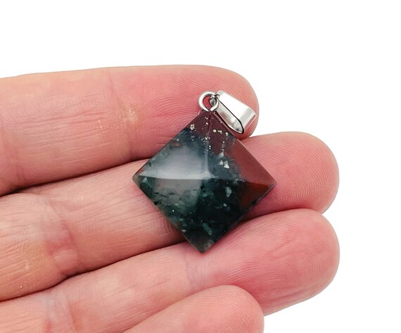 African BloodStone Gemstone Pyramid Pendant - Natural Gemstone Jewelry - Healing Crystal Reiki - For Women Lucky Pendant - NC1457