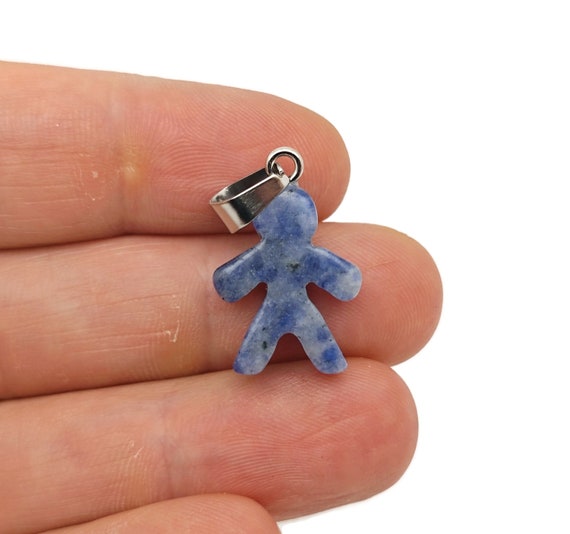 Sodalite Crystal Gingerbread Cookies Men Pendants - Christmas Gift - Mineral Specimens - Christmas Carving - Best Quality - NC1661