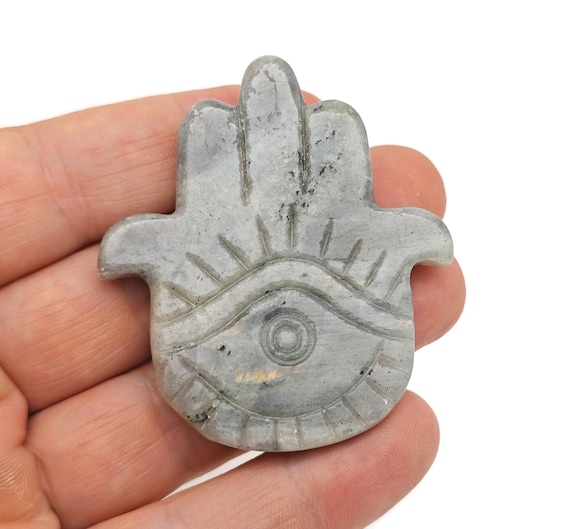 Labradorite Evil Eye Hand Gemstone Carving - Pocket Crystal - Crystals Chakra - Meditation Crystal - Energy Gift for her - EL1007
