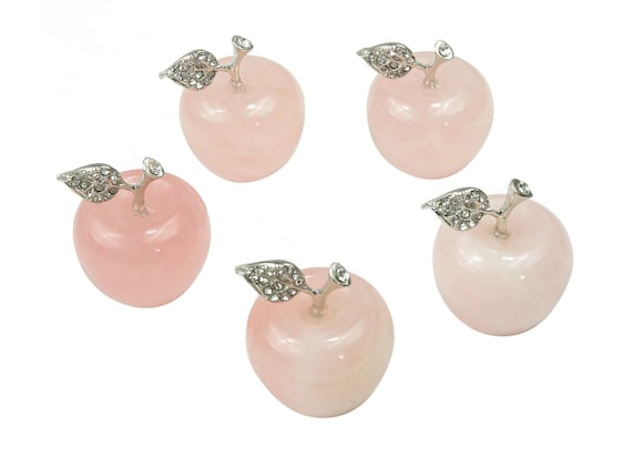 Rose Quartz Apple Crystal - Crystal Carving - Home Living - Cute Gift - 30x25mm - AP1005