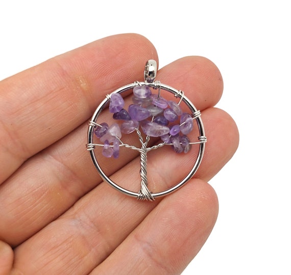 Amethyst Tree Of Life Gemstone Pendants - Bulk Wholesale Crystals - Handmade Crystal Tree Jewelry - Healing Pendants - NC1698