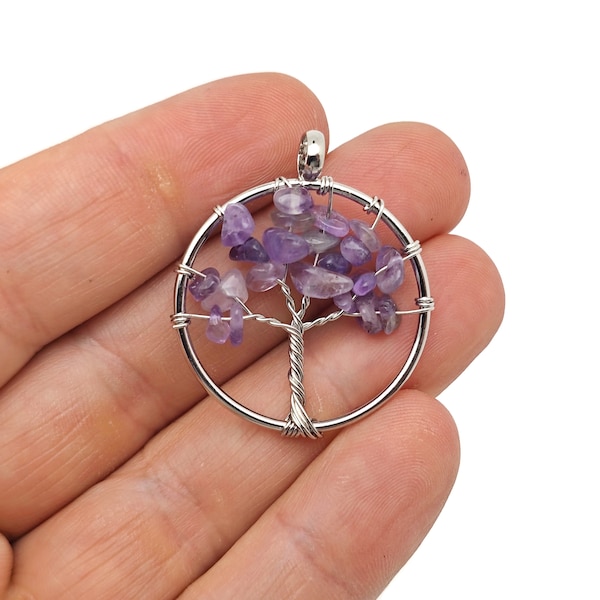 Amethyst Tree Of Life Gemstone Pendants - Bulk Wholesale Crystals - Handmade Crystal Tree Jewelry - Healing Pendants - NC1575