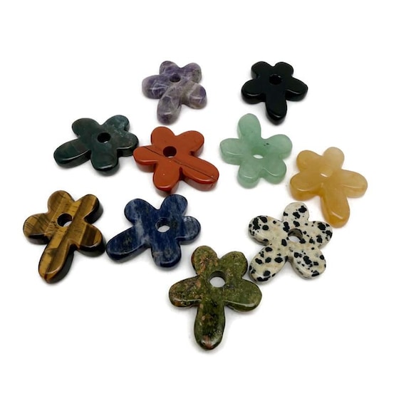 Flower Gemstone Pendant - Carved Crystal Flower Charm - NCMIX