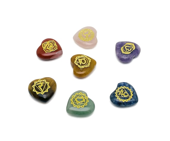 Heart 7 Chakra Stones Set - Chakra Heart Meditation Ornament – Positive Energy – Reiki Stones - Healing Crystal Stones - CH1008