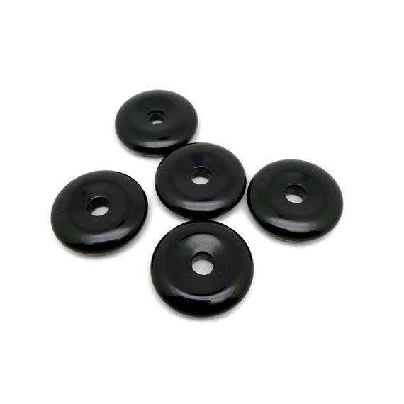 Obsidian Crystal Donut Pendant - Polished Pi Stone Charm - 30mm - DO1089