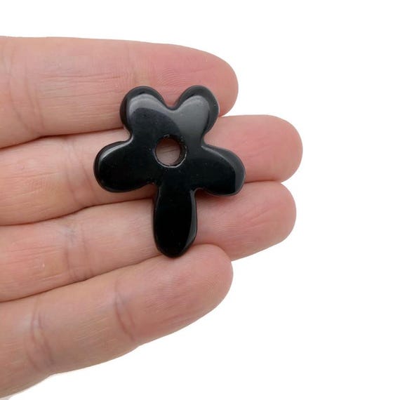 Obsidian Flower Gemstone Pendant - Carved Crystal Flower Charm - NC1914