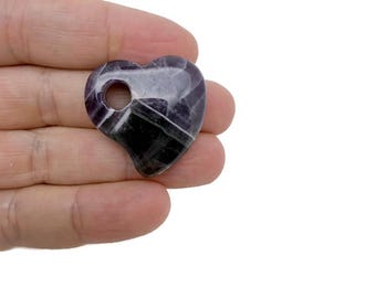 Pendentif coeur en pierre précieuse naturelle améthyste - Charm coeur en cristal pour la fabrication de colliers - HT1011