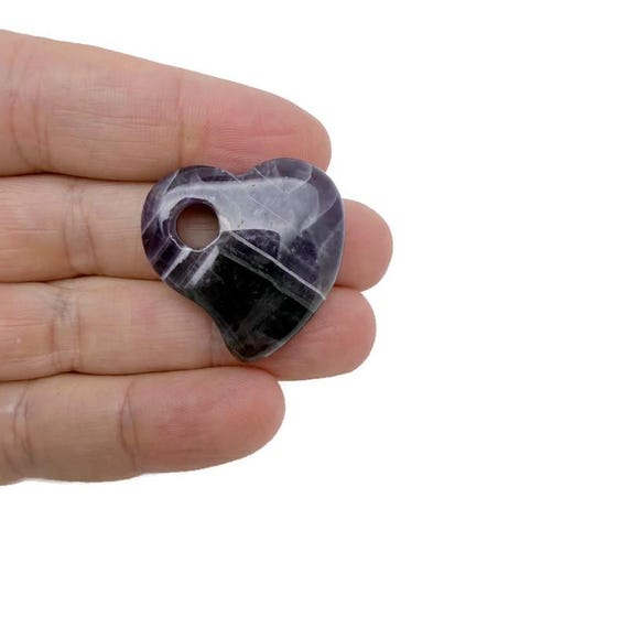 Amethyst Natural Gemstone Heart Pendant – Crystal Heart Charm for Necklace Making - HT1011