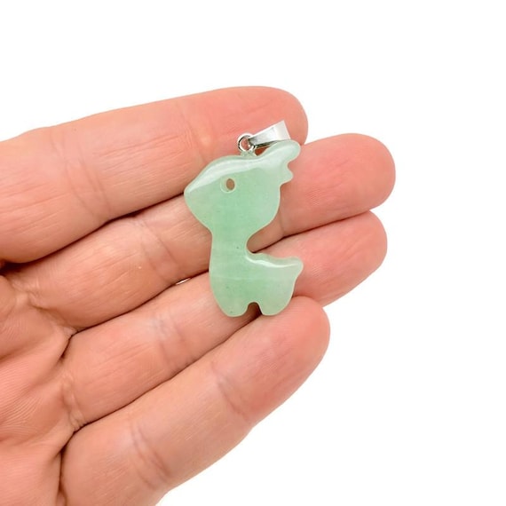 Aventurine Crystal Deer Pendant - Carved Gemstone Deer Necklace Gift - NC2020