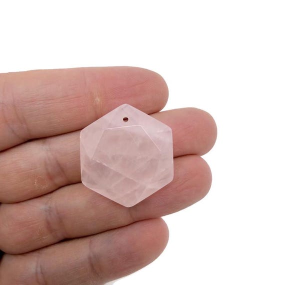 Rose Quartz Hexagon Crystal Pendant – Faceted Stone Necklace Bead - NC1938