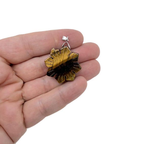 Tiger Eye Gemstone Snowflake Pendant – Carved Crystal Flower Charm - NC1919