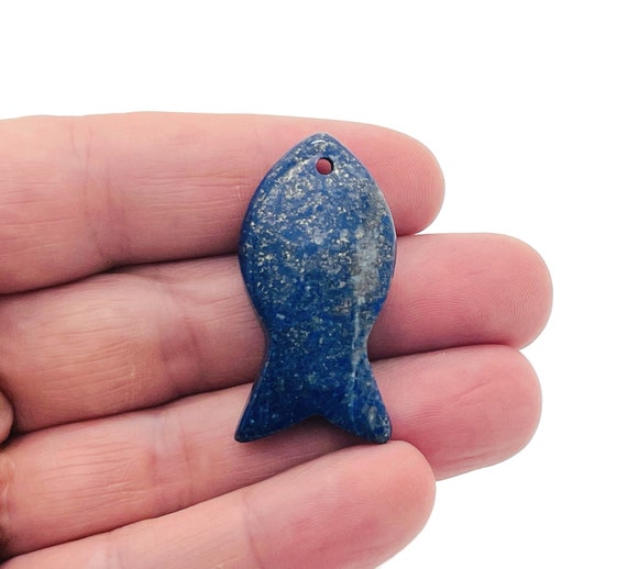 Lapis Lazuli Fish Carving Gemstone Pendants - Pisces Zodiac Hole Crystal Fish - Reiki Healing Bulk Polished - Gift for Swimmer - NC1462