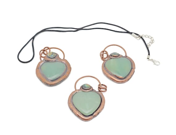 Gemstone Heart Aventurine Pendant - Aventurine Necklace - Copper Pendant - With Rope - For Women Gift - NC1050