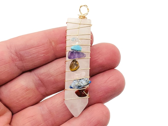 Clear Quartz Chakra Pendant - Brass Wire Wrapped Pendant - Crystals Healing - Gift - NC1276
