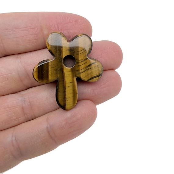 Tiger Eye Flower Gemstone Pendant - Carved Crystal Flower Charm - NC1912