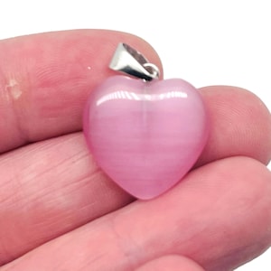 Pink Cats Eye Heart Pendant - Crystals Pendant Healing - Mini Crystal Pendant - Gifts - NC1282
