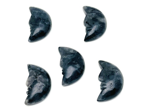 Larvikite Crystal Moon Face - Crystal Smile Moon - Gemstone Carved Moon - Healing Crystal - Gemstone Crescent – 25mm – MS1011