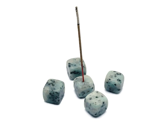 Kiwi Jasper Crystal Incense Holder - Crystal Stone Incense Stick Holder - Polished Cube Incense Holder - Healing Stone - IN1013