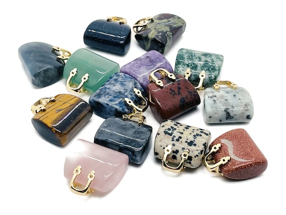 Crystal Purse Carving - Crystal Handbag Pendant - Gemstone Purse - PUMIX
