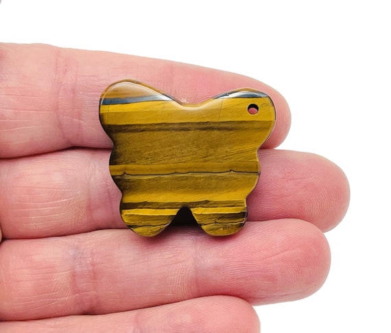 Tiger Eye Butterfly Gemstone Pendant - Hole Crystal Jewelry - Crystal Carved Butterfly Loose Stone - Crystal Necklace Healing - NC1544