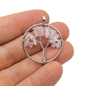 Rose Quartz Tree Of Life Gemstone Pendants - Bulk Wholesale Crystals - Handmade Crystal Tree Jewelry - Healing Pendants - NC1697